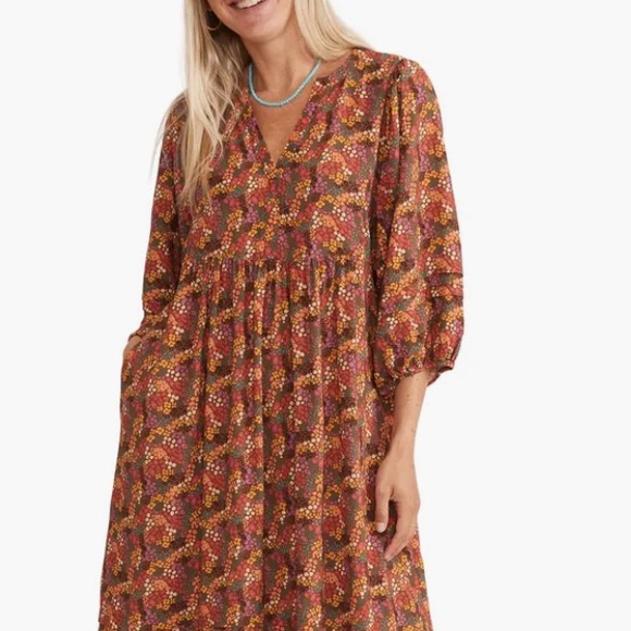 knee length dresses for ladies Marine Layer Lola Midi Dress Warm Floral / M